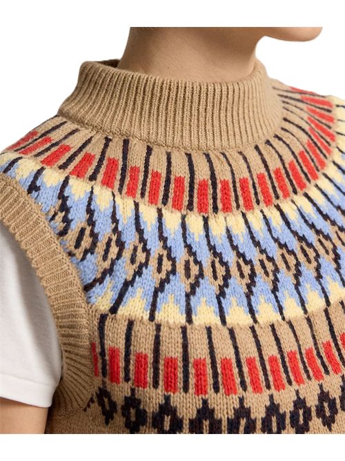 Geo-Motif Wool-Cashmere Mockneck Polo Ralph Lauren | 211-B17741-001CAMEL MULTI